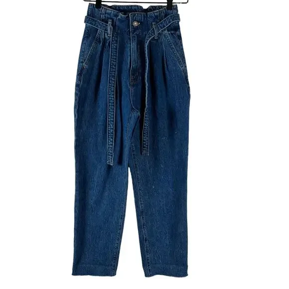 Abercrombie & Fitch Mom Jeans Belted Paper Bag Waist High Rise Womens Size 25/0 - Picture 2 of 12